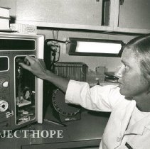 Marie Storaasli, Medical Technologist, working in Chemistry on SS HOPE.